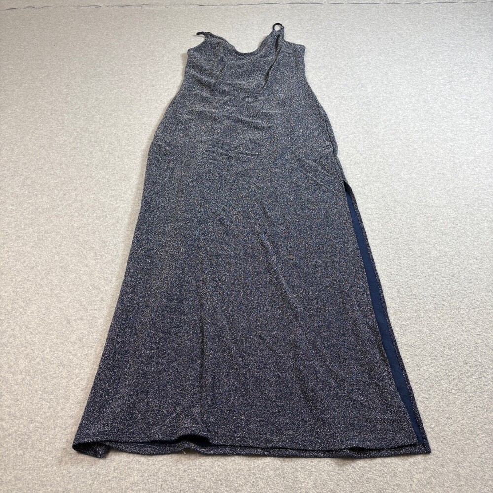 Free People Dress Woman Medium Blue Maxi Glitter Shimmer Side Slit Formal Party